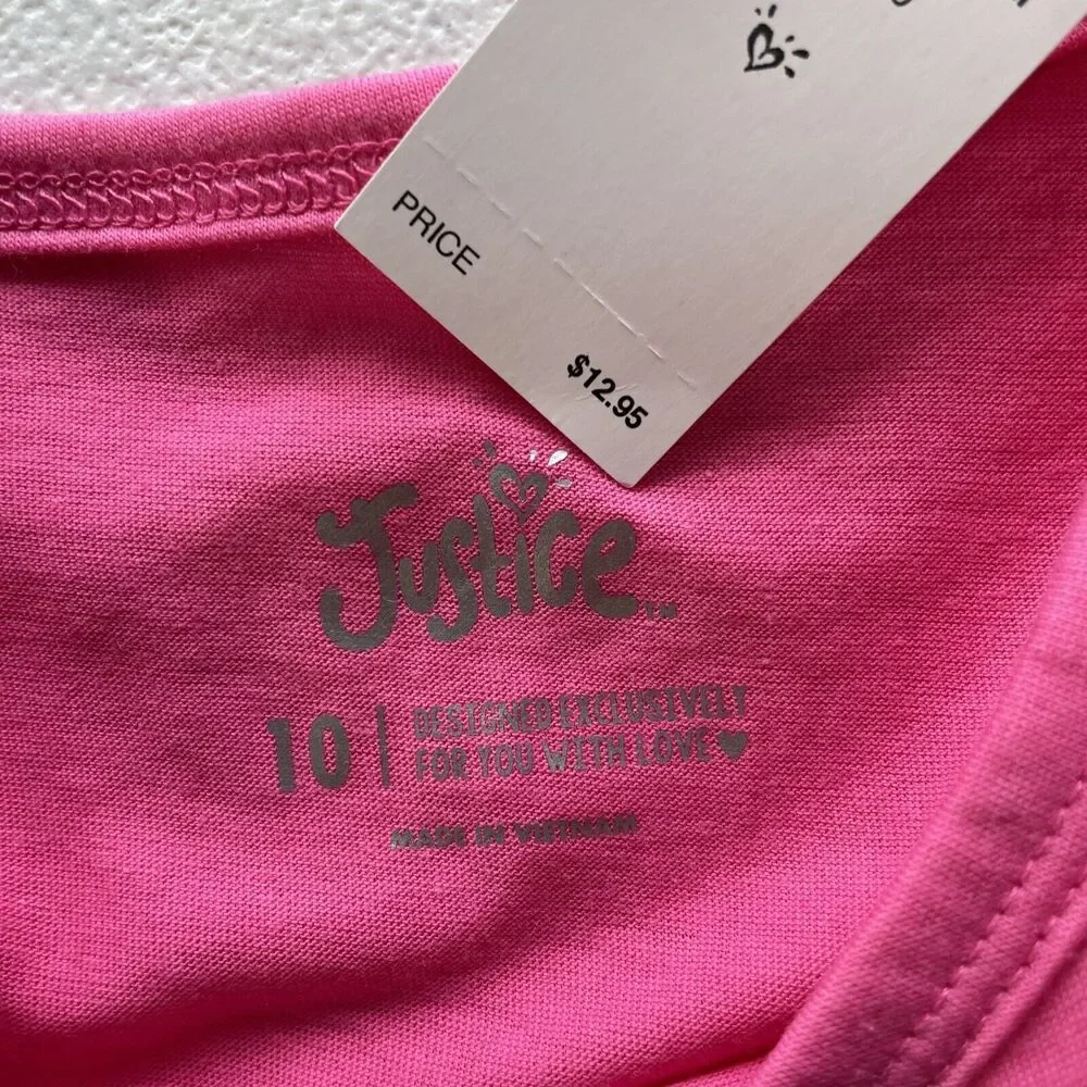Lot of 2 Justice Girls 10 T-Shirt Pink Short Sleeve Tee Graphic Print Pullover